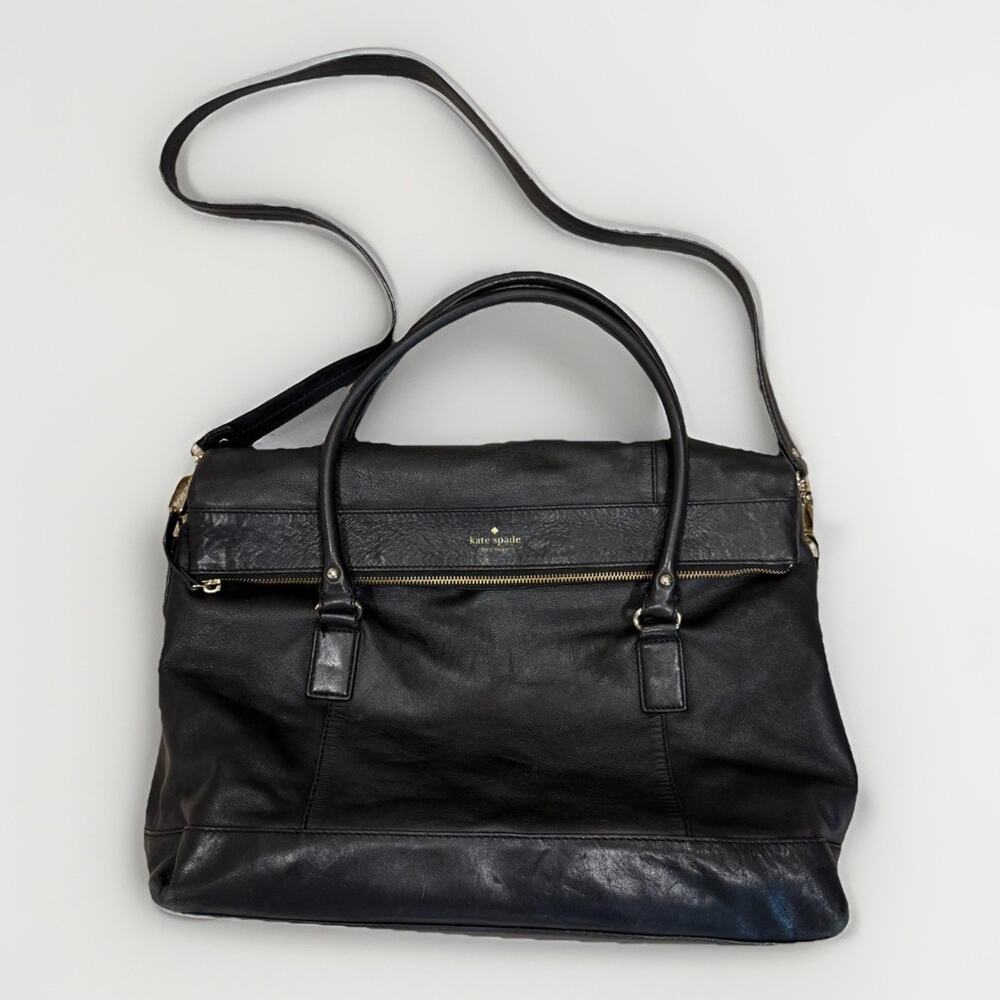 Large Vintage Y2K Kate Spade New York Black Leather Satchel Shoulder Bag~ 16"